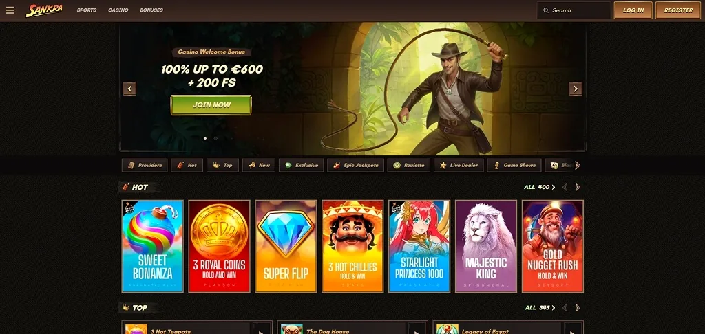 A Sankra Casino játék-lobbija